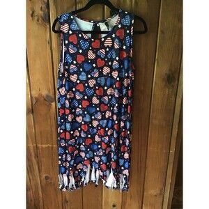 Allison Brittany Nightgown Cover Up Size L Patriotic Colors Hearts Fringe Boho